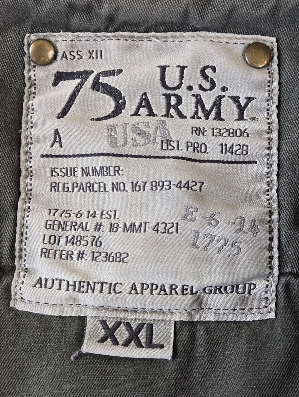 Authentic Apparel Military Style Button Front Shirt in Army Green XXL - Picture 2 of 11